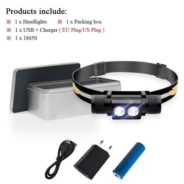 USB headlight  xm l2 camping light led headlamp Head torch flashlight head light waterproof 18650 charge battery hoofdlamp