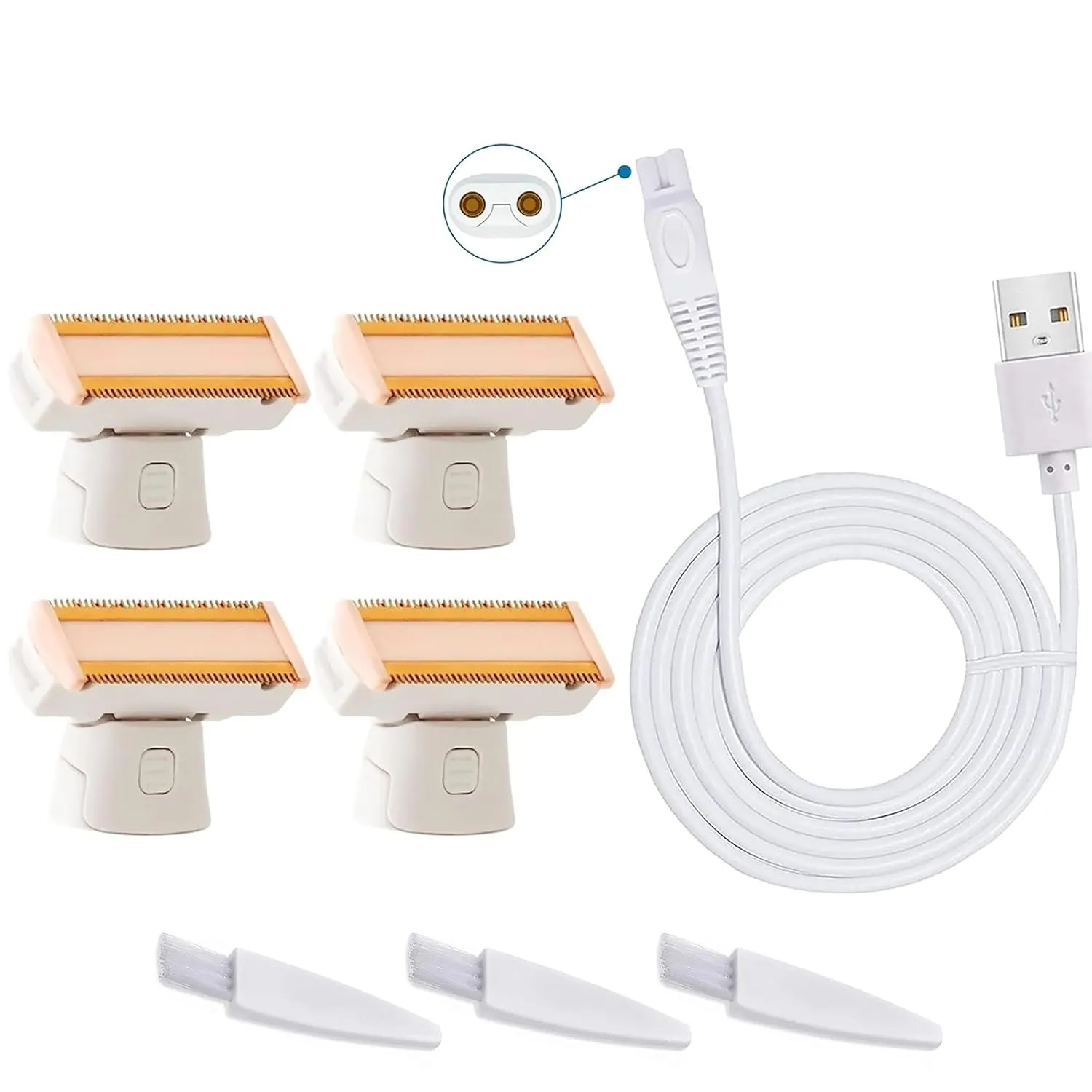 USB Shaver Charger Compatible for Finishing Touch Flawless Body Razor Bundle with 4 Replacement Heads
