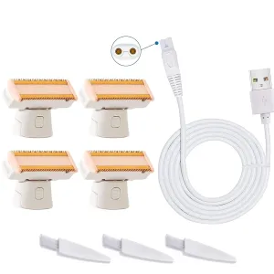 USB Shaver Charger Compatible for Finishing Touch Flawless Body Razor Bundle with 4 Replacement Heads
