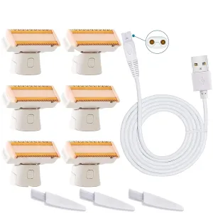 USB Shaver Charger Compatible for Finishing Touch Flawless Body Razor Bundle with 6 Replacement Heads, 3 Clean Brushes