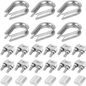 uxcell M8 Wire Rope Accessory Set for 5/16" Dia Wire Rope, 12Pcs Wire Rope Cable Clip Clamp, 6Pcs Thimble Rigging, 6Pcs Aluminum Crimping Loop Sleeve