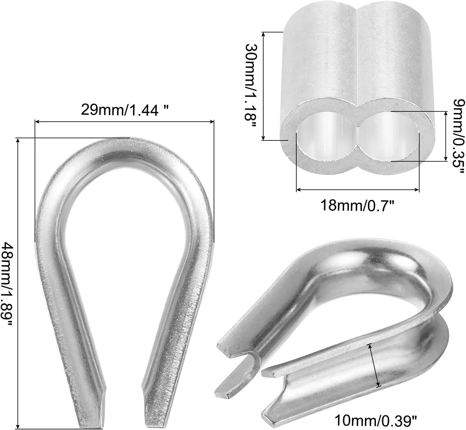 uxcell M8 Wire Rope Accessory Set for 5/16" Dia Wire Rope, 12Pcs Wire Rope Cable Clip Clamp, 6Pcs Thimble Rigging, 6Pcs Aluminum Crimping Loop Sleeve