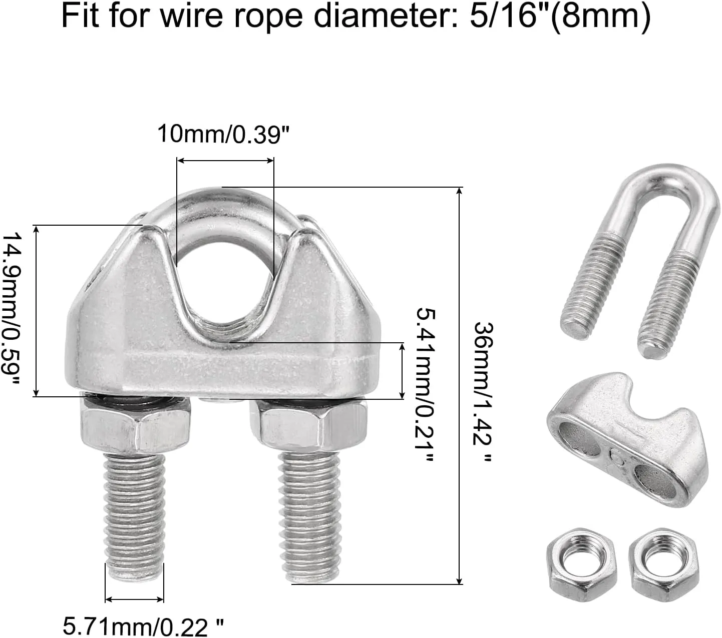 uxcell M8 Wire Rope Accessory Set for 5/16" Dia Wire Rope, 12Pcs Wire Rope Cable Clip Clamp, 6Pcs Thimble Rigging, 6Pcs Aluminum Crimping Loop Sleeve