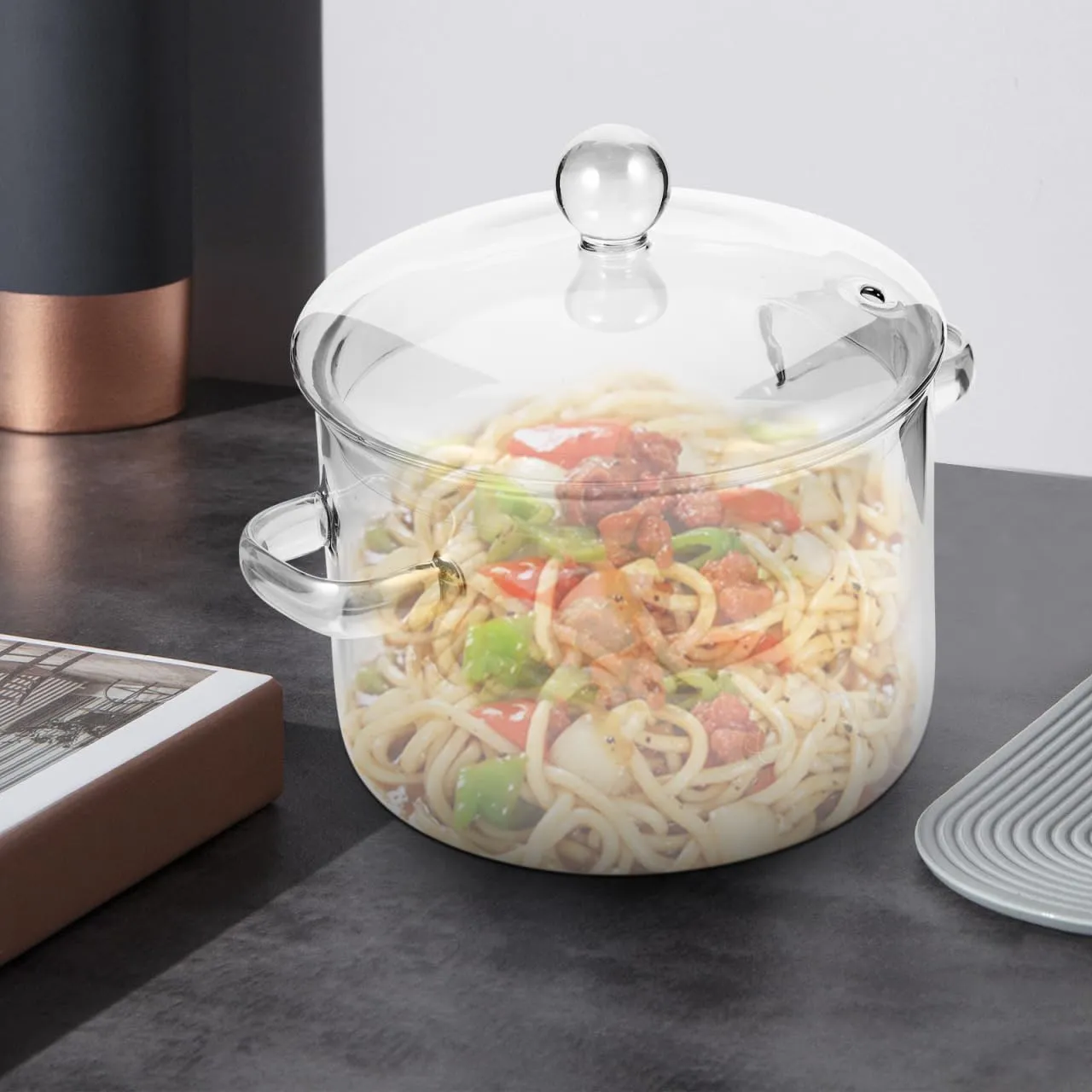 Vaguelly Glass Pot, Clear Glass Saucepan with Lid, 1500mL Simmer Pot for Milk, Pasta, Noodles, Soup - Microwave, Stove, Dishwasher Safe - Double-Handle