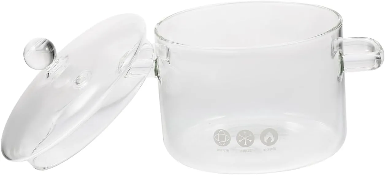 Vaguelly Glass Pot, Clear Glass Saucepan with Lid, 1500mL Simmer Pot for Milk, Pasta, Noodles, Soup - Microwave, Stove, Dishwasher Safe - Double-Handle