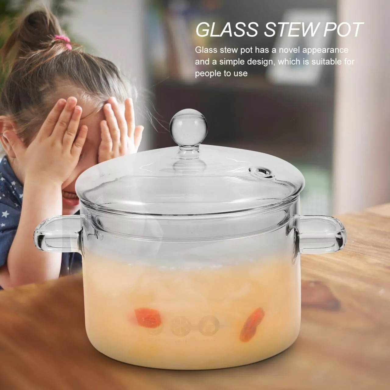Vaguelly Glass Pot, Clear Glass Saucepan with Lid, 1500mL Simmer Pot for Milk, Pasta, Noodles, Soup - Microwave, Stove, Dishwasher Safe - Double-Handle