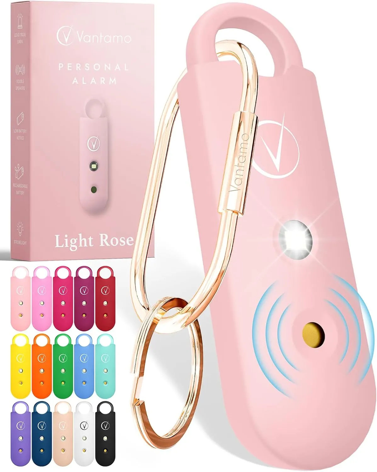 Vantamo Personal Alarm for Self Defense with Low Battery Notice, Strobe Light & Extra Loud 130 dB Double Speakers Safety Keychain Set for Women, Rechargeable Panic Button for Womens Self Defense