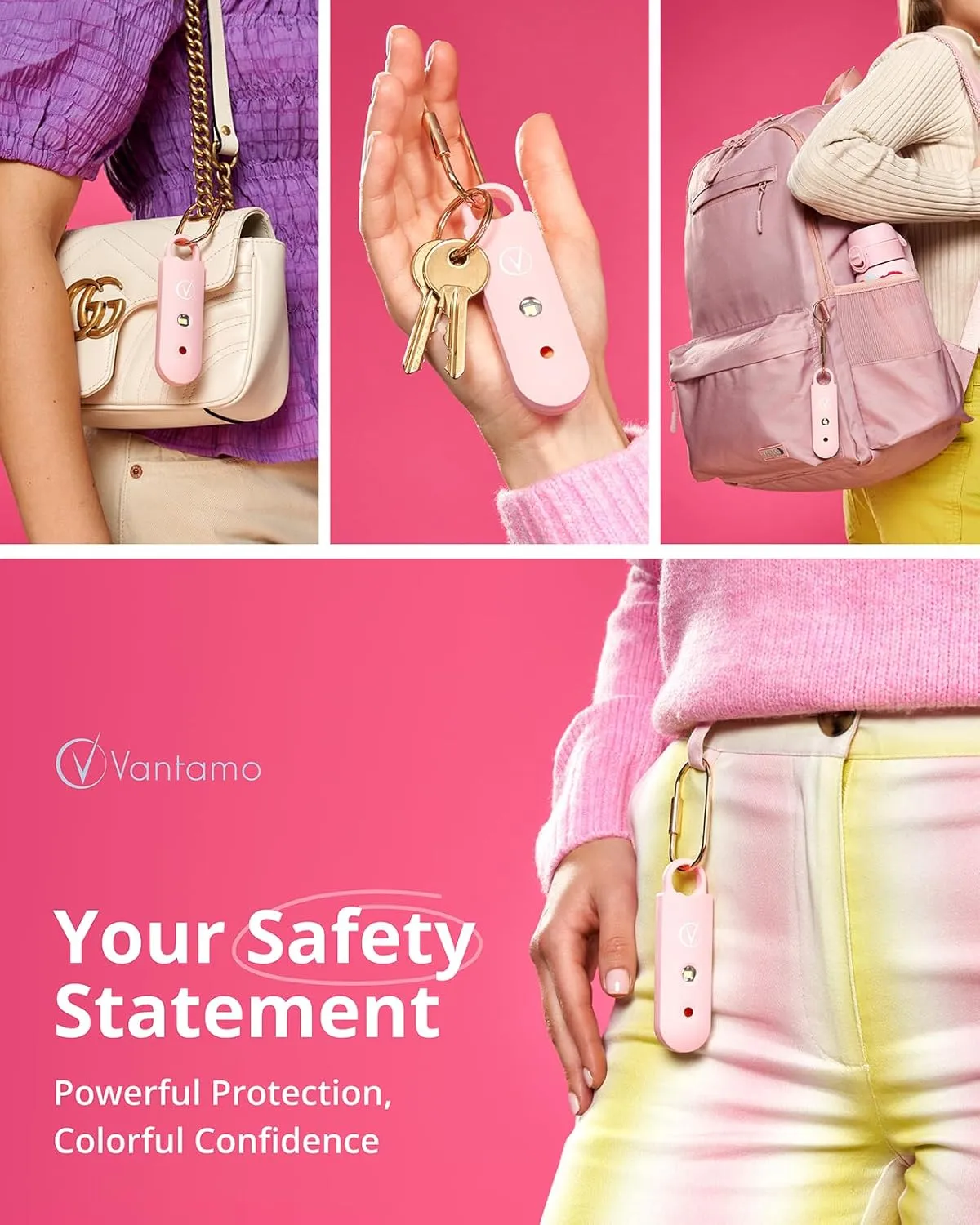 Vantamo Personal Alarm for Self Defense with Low Battery Notice, Strobe Light & Extra Loud 130 dB Double Speakers Safety Keychain Set for Women, Rechargeable Panic Button for Womens Self Defense