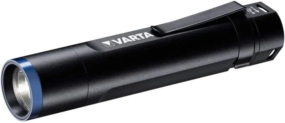 VARTA Torch LED Rechargeable Night Cutter F20R Light, Lamp with Four Light Modes, Includes Micro USB Charging Cable, Splashproof, Small Torch, Black