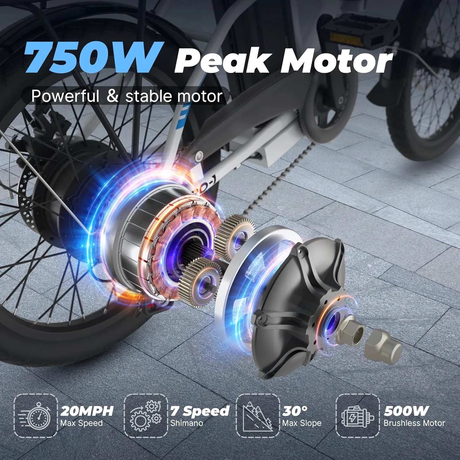 VARUN Electric Bike - Peak 750W Folding Ebike for Adults Up to 40 Miles 20MPH, 48V Removable Lithium-Battery, Stylish 20" Foldable Electric Bicycle Commuter for Women & Men