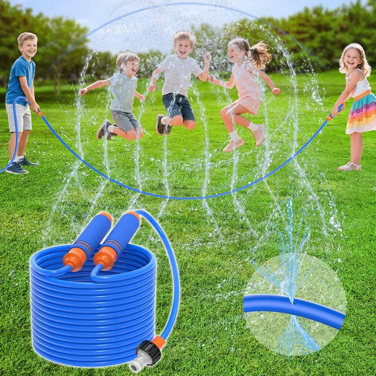 VATOS 2-in-1 Water Sprinkler Outdoor Yard Toy for Kids, 25.5ft Splash Jump Rope Toys 12 Spray Holes, Outside Sprinkler Skipping Rope Team Game for Backyard, Beach, Park & Summer Party Fun