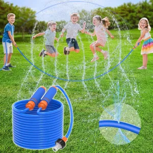 VATOS 2-in-1 Water Sprinkler Outdoor Yard Toy for Kids, 25.5ft Splash Jump Rope Toys 12 Spray Holes, Outside Sprinkler Skipping Rope Team Game for Backyard, Beach, Park & Summer Party Fun