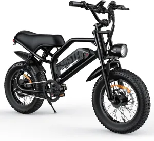 VDL Mountain Electric Bike for Teenager, 16" Fat Tire Ebike, Wider Seat 800W Peak Motor, Removable Battery, Front Fork Suspension, 20MPH, UP to 35 Miles Mountain Ebike, with Handlebar Bag