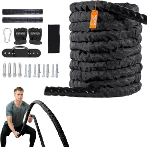 VEVOR Battle Rope, 1.5 Inch Diameter 30Ft Length Polyester Exercise Rope, Battle Exercise Equipment with Protective Sleeve & Anchor, Heavy Weighted Rope for Home Gym Workout Core Strength Training