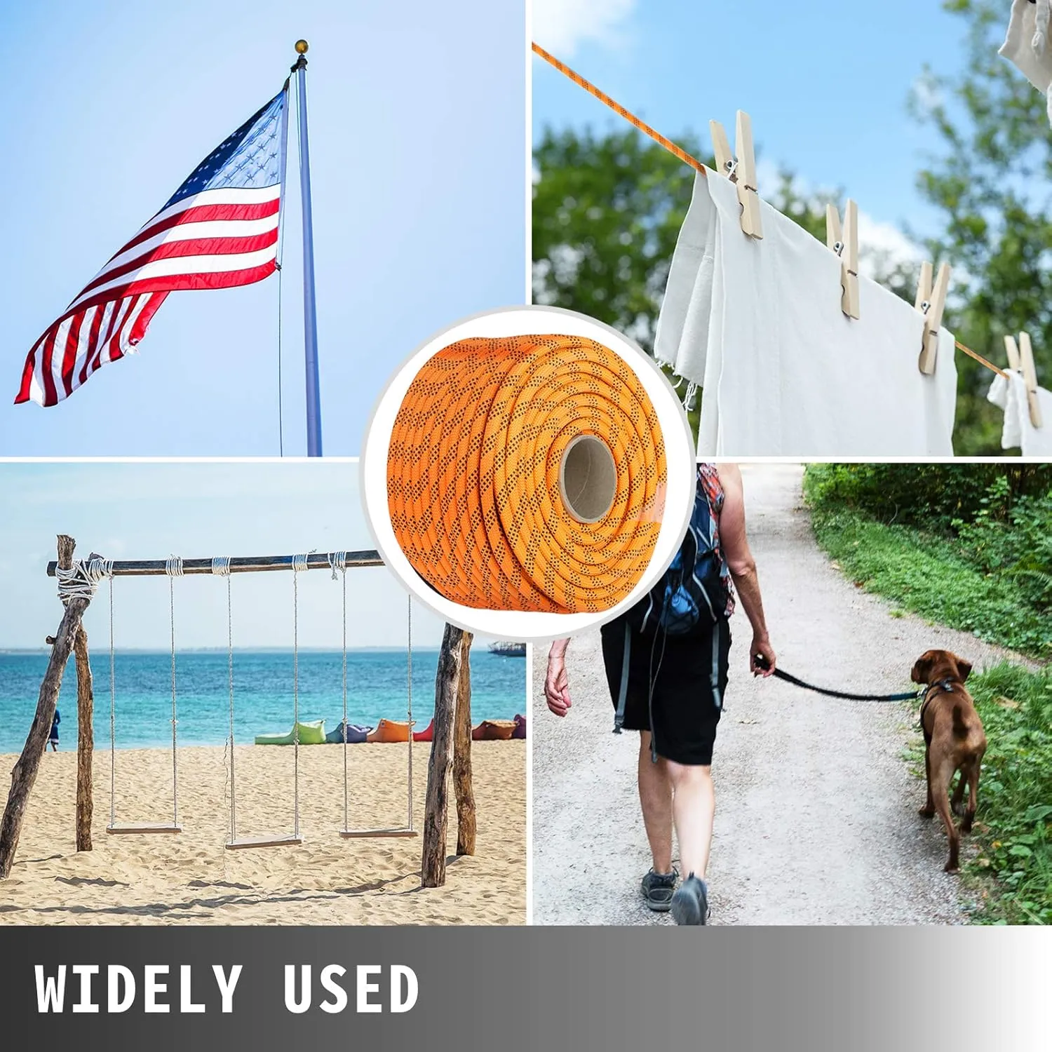 VEVOR Double Braid Feet Nylon Pulling 880LB High Force Polyester Load Sailing Rope for Arborist Gardening Marine, 7/16 Inch x 150 FT, Orange