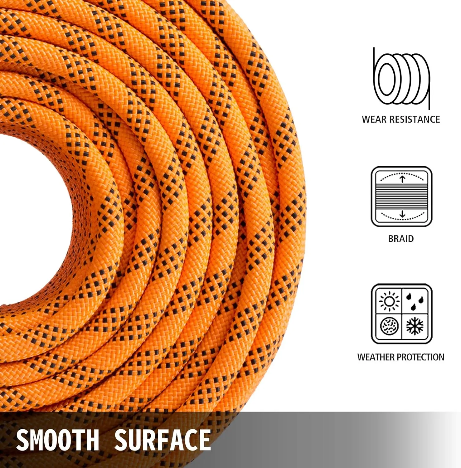 VEVOR Double Braid Feet Nylon Pulling 880LB High Force Polyester Load Sailing Rope for Arborist Gardening Marine, 7/16 Inch x 150 FT, Orange