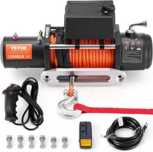 VEVOR Electric Winch, 13,500 lb, 12V DC Truck Winch with Φ3/8 in x 80 ft Synthetic Rope Aluminum Fairlead Wireless & Wired Remote Control, IP55 Waterproof for Towing Off-Road SUV Jeep Trailer Boat