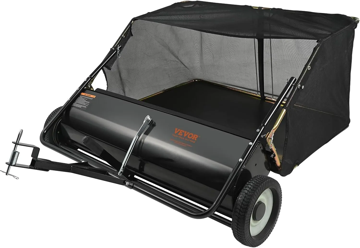 VEVOR Lawn Sweeper Tow-Behind, 44 inch, 25 cu. ft, Durable Leaf & Grass Gathering Tool with Height Adjustment and Easy Dumping Feature for Efficient Yard Cleanup