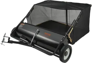 VEVOR Lawn Sweeper Tow-Behind, 44 inch, 25 cu. ft, Durable Leaf & Grass Gathering Tool with Height Adjustment and Easy Dumping Feature for Efficient Yard Cleanup