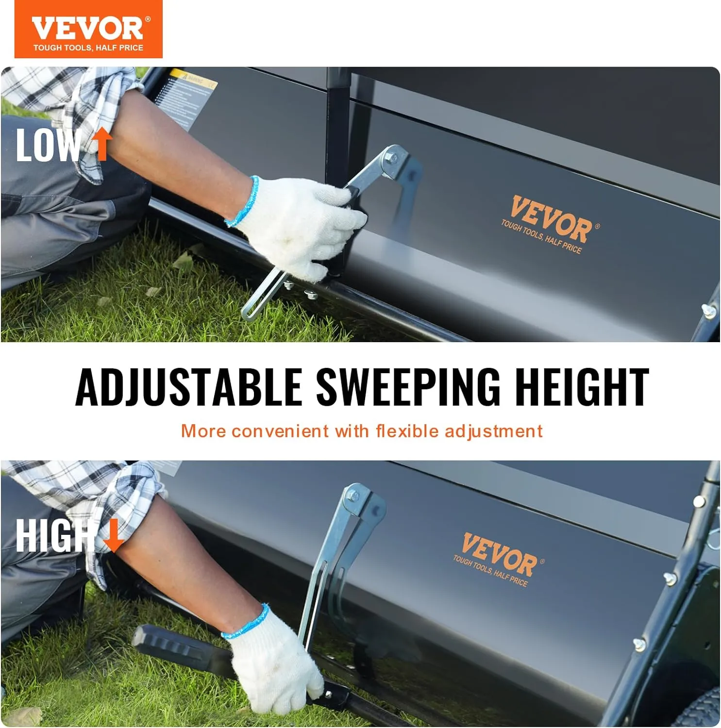 VEVOR Lawn Sweeper Tow-Behind, 44 inch, 25 cu. ft, Durable Leaf & Grass Gathering Tool with Height Adjustment and Easy Dumping Feature for Efficient Yard Cleanup