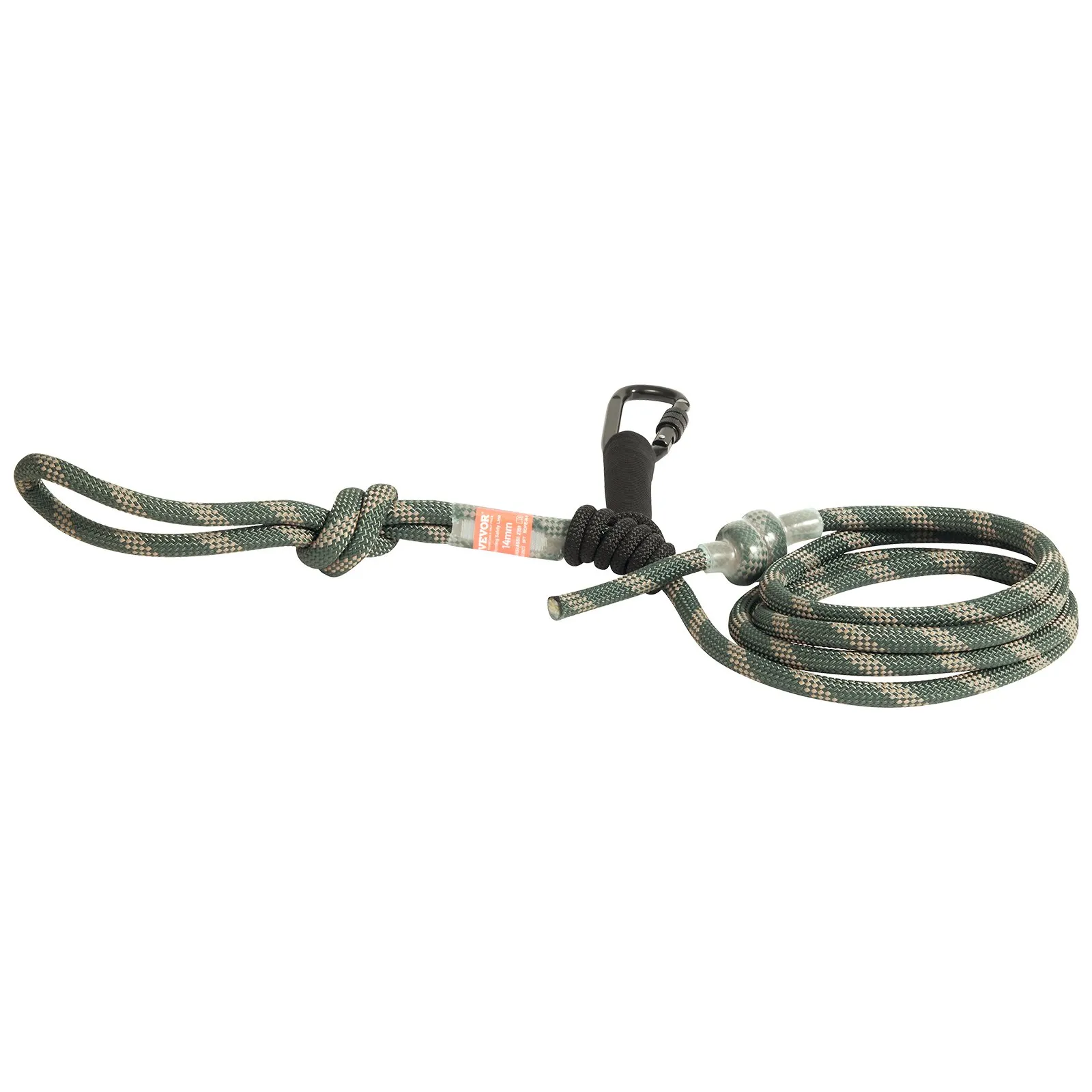 VEVOR Tree Stand Safety Rope, 9 ft/27.43M Treestand Lifeline Rope 30KN Breaking Tension, 0.6'' Hunting Safety Line with Prusik Knot, 2pcs Carabiner and Silencer, for Treestrap and Climbing
