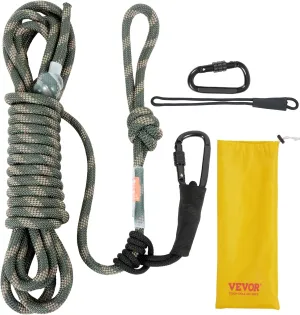 VEVOR Tree Stand Safety Rope, Treestand Lifeline Rope 30KN Breaking Tension, 0.6'' Hunting Safety Line with Prusik Knot, 2pcs Carabiner and Silencer, for Treestrap and Climbing