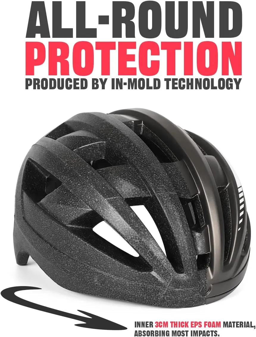 VICTGOAL Bike Helmet with USB Rechargeable Rear Light Detachable Magnetic Goggles Removable Sun Visor Mountain & Road Bicycle Helmets for Men Women Adult Cycling Helmets