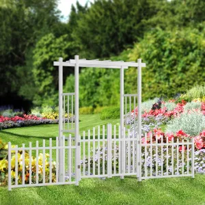VINGLI Garden Arbor with Gate and Fence, PVC Wedding Arch for Ceremony Party, Garden Trellis for Climbing Plants Outdoor, Arch Backdrop Stand for Garden, Backyard, Lawn, Wedding