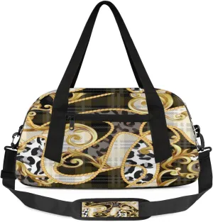 Vintage Leopard Rope Waterproof Sports Gym Bag Portable Dance Gymnastics Work Out Bag Lightweight Travel Duffel Bag Overnight Weekender Bag