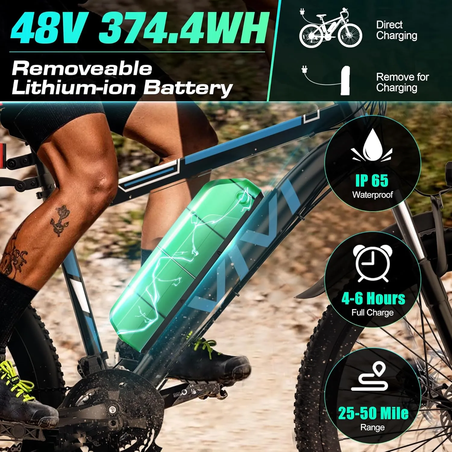 Vivi Electric Bike for Adults 26 Inch 780W Peak Ebike for Adults Removable 48V Battery, Electric Mountain Bike 21 Speed Gears, Electric Bicycle 50 Miles/Pedal Assist, UL 2849 Certified