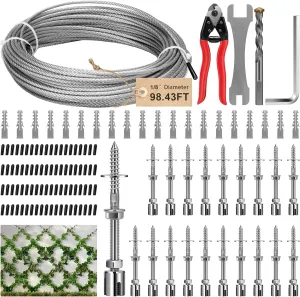 VIVOSUN Wire Trellis Kit with 20 Adjustable Set Holders and 98.4ft Wire Rope, 316 Stainless Steel Espalier Cable Trellis Kit with Adjustable Spacing for Climbing Plants, Vines and Green Wall