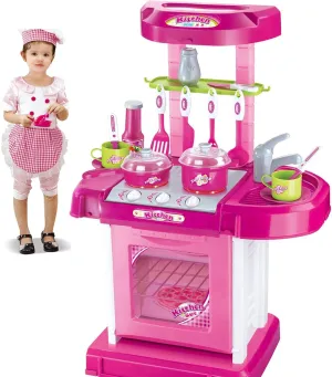 Vokodo Kitchen Playset 26” Height Toy Play Set Kitchens Cocina para Niñas w/Pots Oven Stove Sink Appliances Lights Sounds Pretend Play Toys for Kids Children Girls Toddlers Toddler Ages 2 3 4 5 6 7