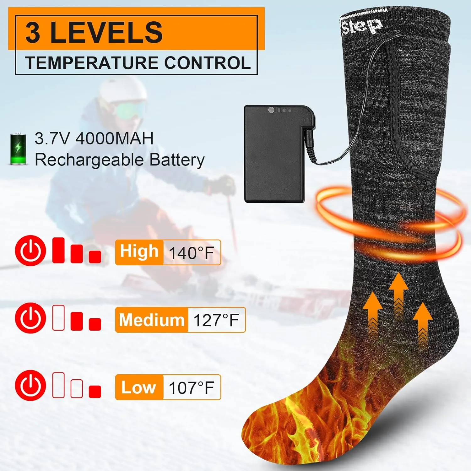 V.Step Heated Socks for Men Women Rechargeable, Wool Heated Socks App Control Battery Foot Warmers Electric Socks for Ski Hunting Motorcycle