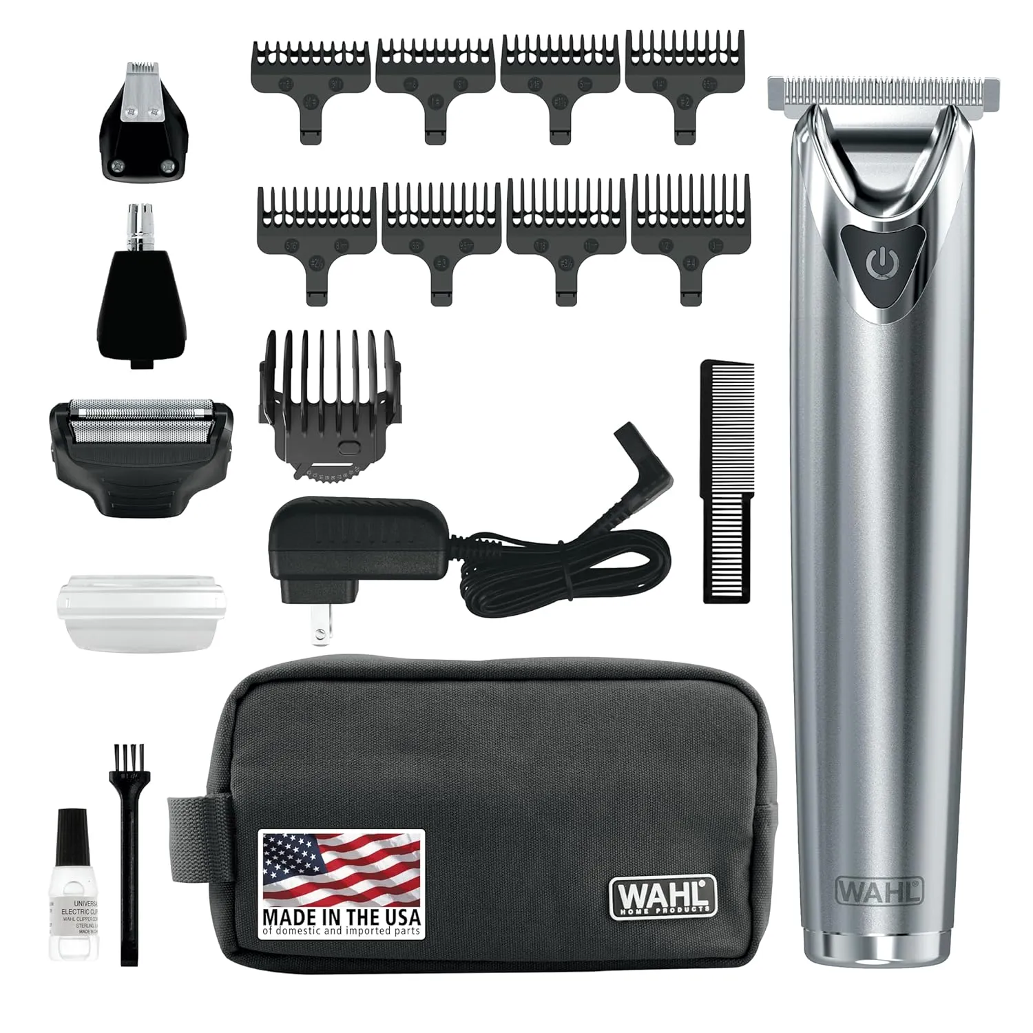 Wahl USA Stainless Steel Lithium Ion 2.0  Beard Trimmer for Men - Electric Shaver & Nose Ear Trimmer - Rechargeable All in One Men's Grooming Kit - Model 9864SS