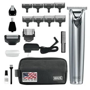 Wahl USA Stainless Steel Lithium Ion 2.0  Beard Trimmer for Men - Electric Shaver & Nose Ear Trimmer - Rechargeable All in One Men's Grooming Kit - Model 9864SS