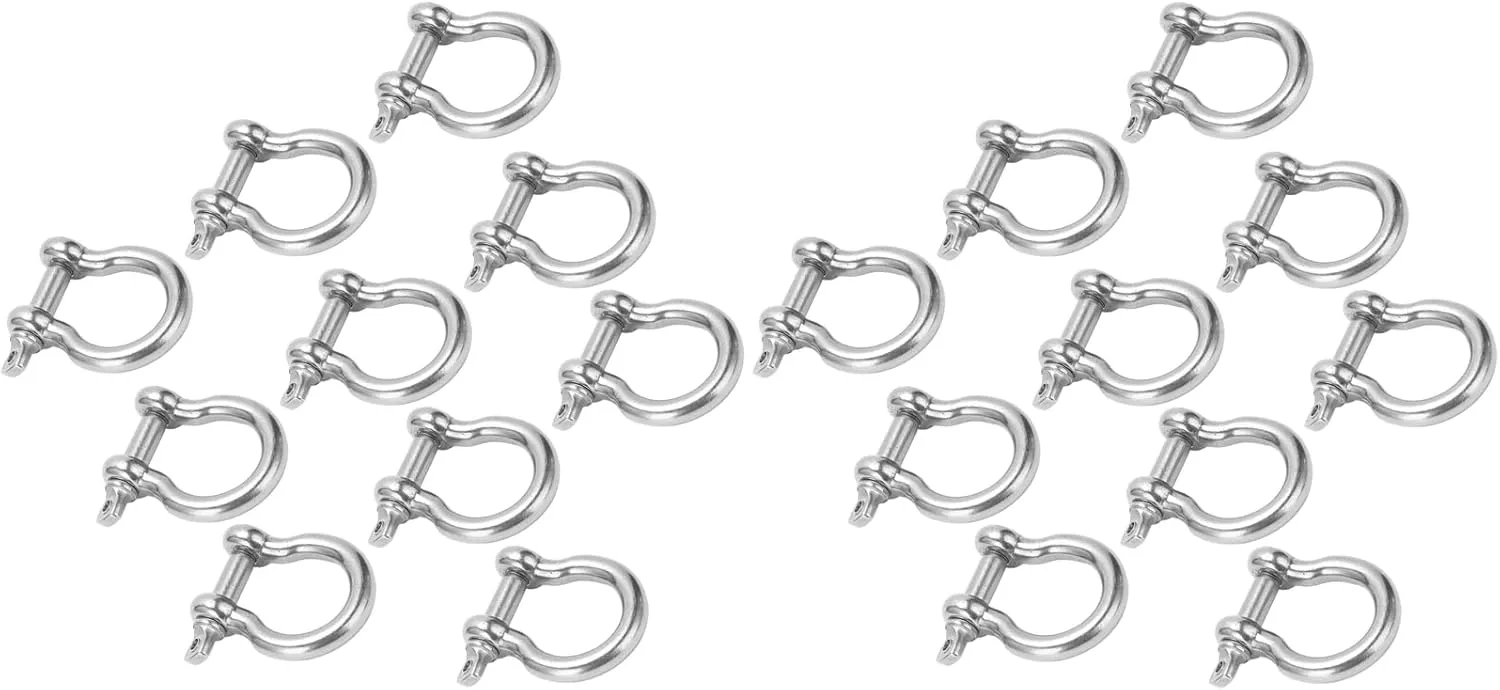 Walfront 20Pcs Stainless Steel Bow Shackle D Anchor Load for Camping Hiking Climbing M5 Heavy Duty Metal D Shackle for Outdoor Activities 100 Kg Load Capacity