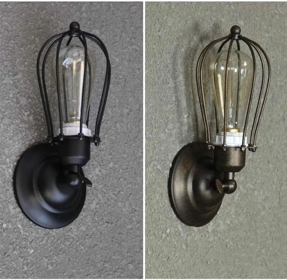 Wall Lamp Industrial Metal Cage Edison Sconce Black Adjustable Finished Copper Head(Single Head)