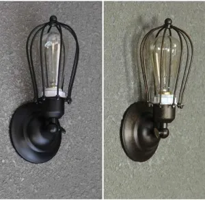 Wall Lamp Industrial Metal Cage Edison Sconce Black Adjustable Finished Copper Head(Single Head)