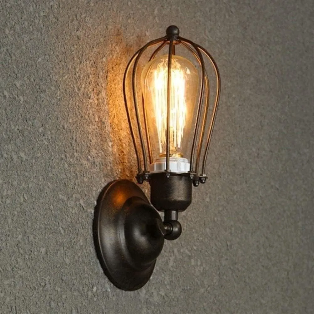 Wall Lamp Industrial Metal Cage Edison Sconce Black Adjustable Finished Copper Head(Single Head)