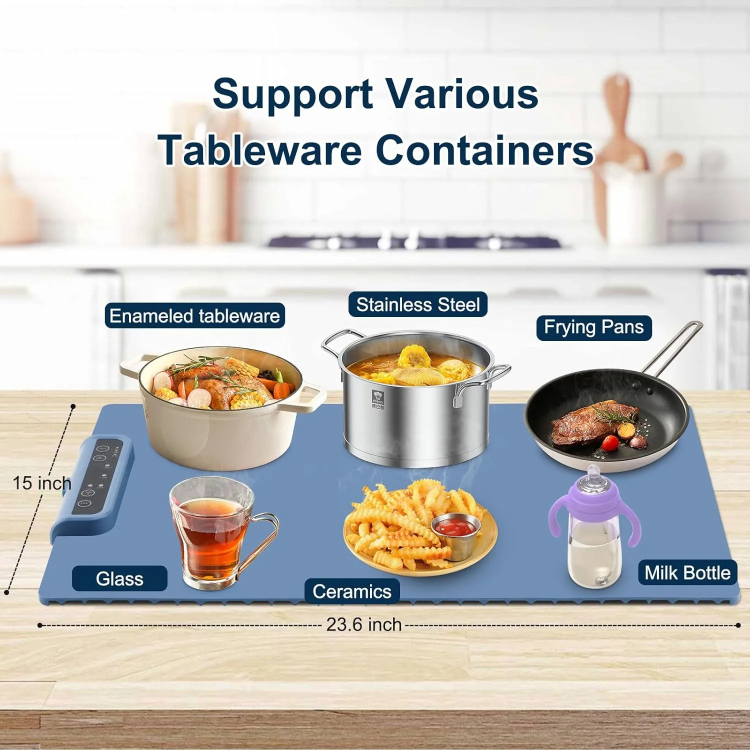 Warming Mat for Food, Full Surface Heating Electric Warming Tray for food, 3-Temperature Settings Portable Food Warming Mat, Auto Shut-Off Rollable Warming Trays for Buffets Party, Gatherings Blue