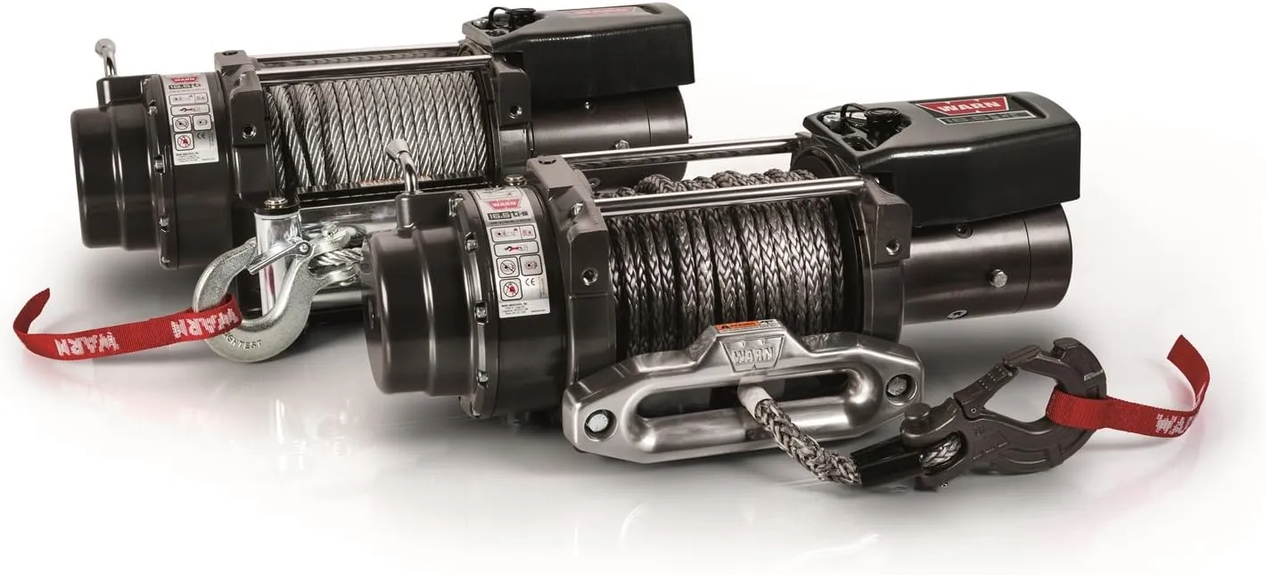 WARN 97740 16.5TI-S Electric 12V Heavyweight Winch with Spydura Pro Synthetic Cable Rope: 3/8" Diameter x 80' Length, 8.25 Ton (16,500 lb) Pulling Capacity
