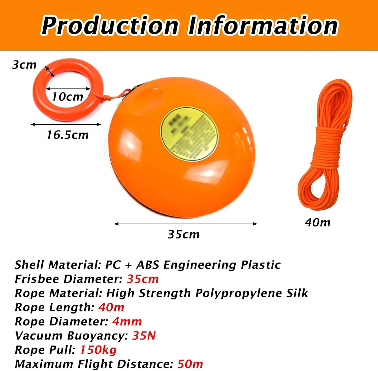 Water Rescue Disc 2 Pack, Throwable Emergency Rescues Device for Swimming, with 40m Rope, High Visibility Orange, Lifesaving Safety Equipment for Kids/Adults Load 150kg(Ten Items of disc)