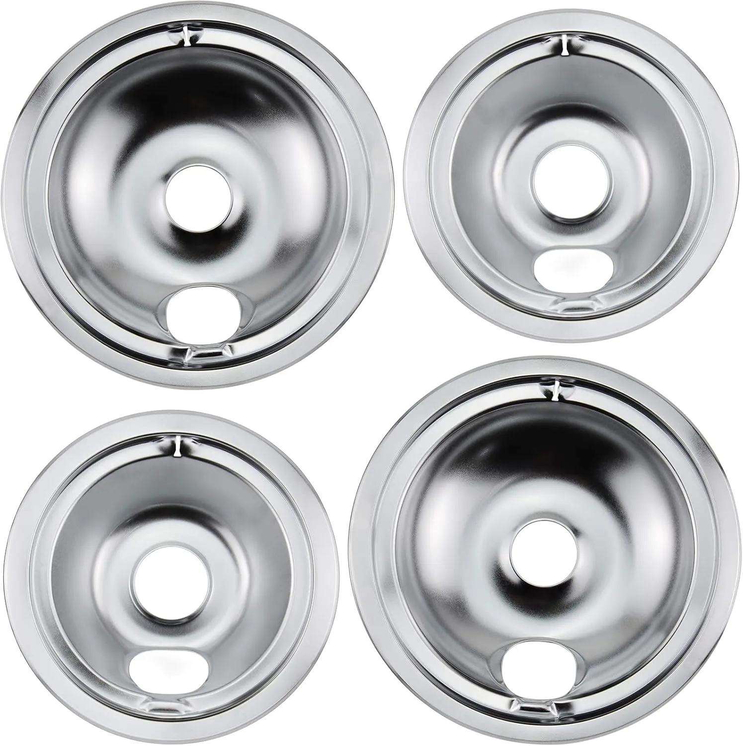 WB31T10010 WB31T10011 Chrome Range Drip Pans by Blutoget- Electric Stove Drip Pans Fit for GE Hotpoint Ken-more Electric Range with Locking Slot-Includes 2 6-Inch&2 8-Inch -4 Pack(Chrome Plated Steel)