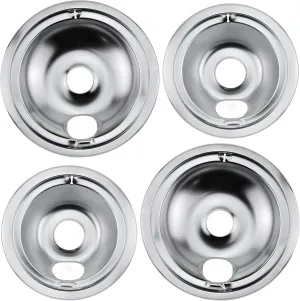 WB31T10010 WB31T10011 Chrome Range Drip Pans by Blutoget- Electric Stove Drip Pans Fit for GE Hotpoint Ken-more Electric Range with Locking Slot-Includes 2 6-Inch&2 8-Inch -4 Pack(Chrome Plated Steel)