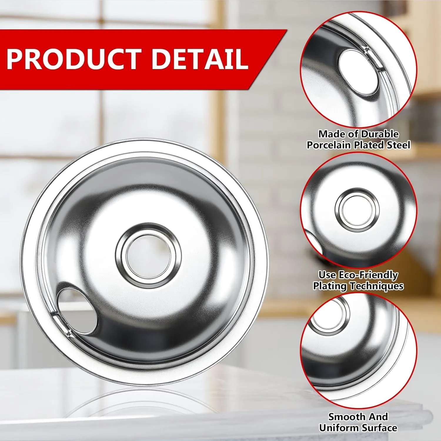 WB31T10010 WB31T10011 Electric Stove Drip Pans Chrome Fit for Kenmore Hotpoint GE Electric Surface Burner by Cenipar-Includes 8 inch(2 Pack) and 6 Inch(2 Pack) Drip Pans