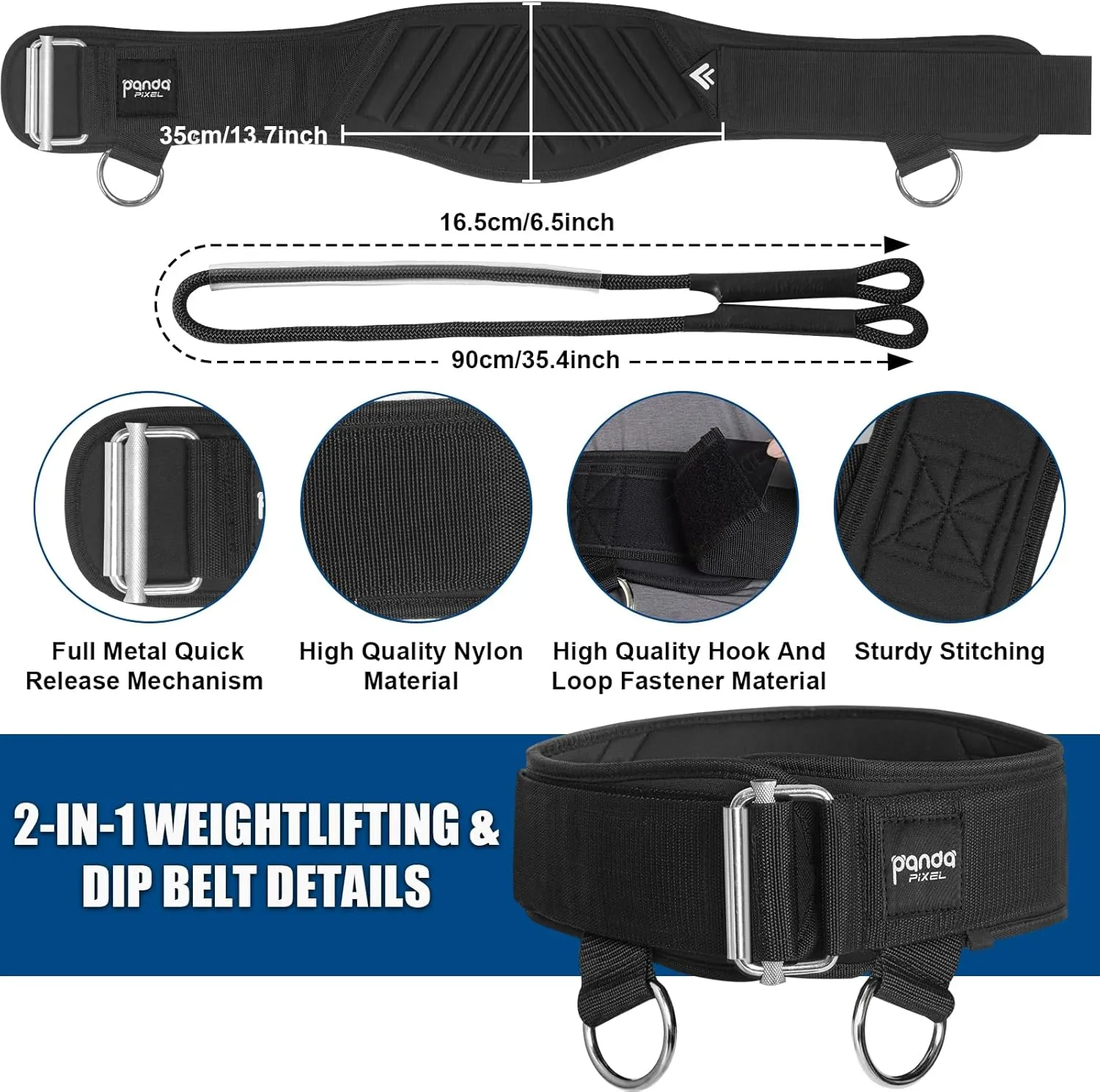 Weight Lifting Belts for Men & Women: Design Patents 2-in-1 Weightlifting & Dip Belt with Rope for Back Support, Gym Belt for Powerlifting, Pull-Ups, Squat, Training