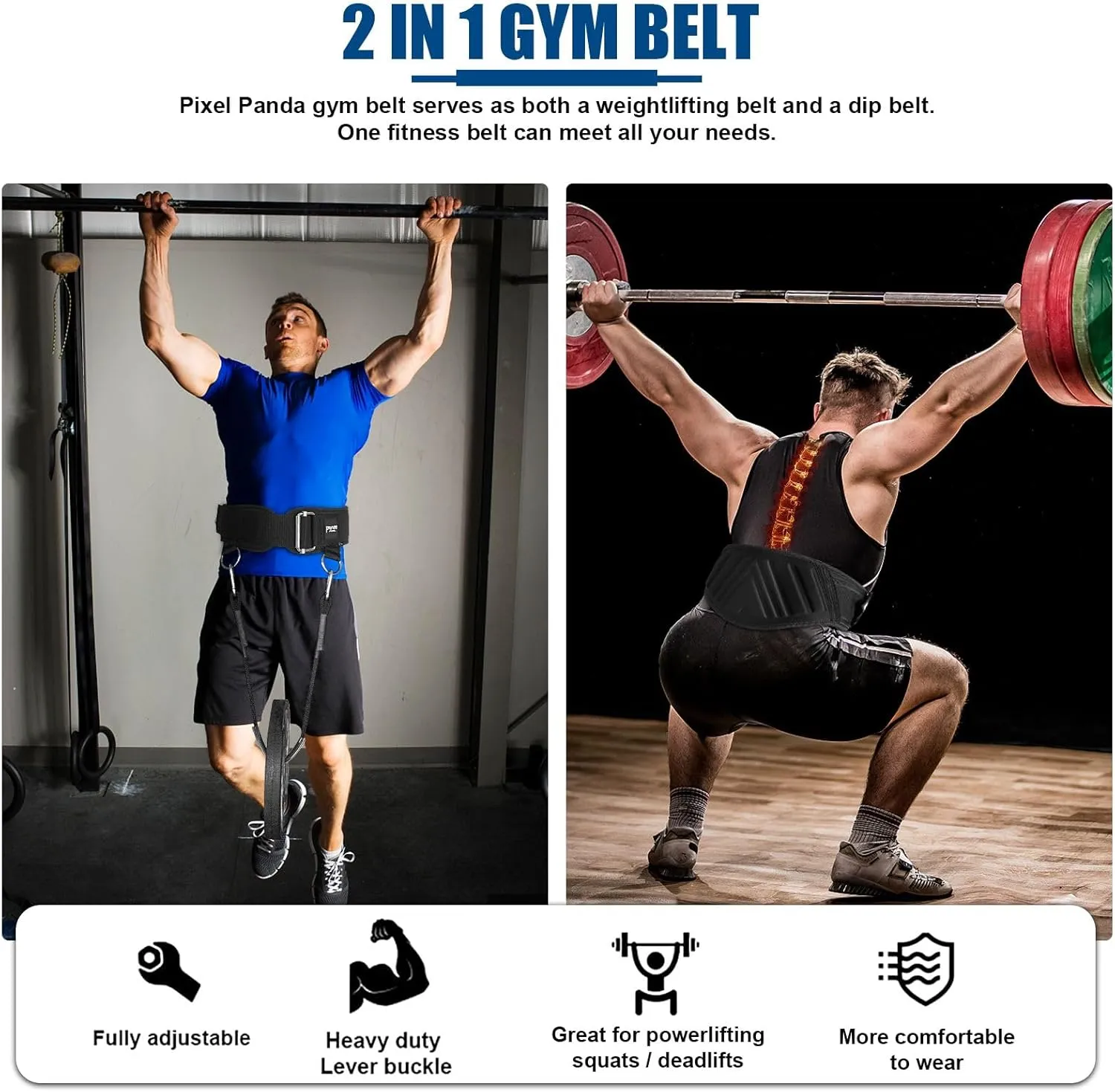 Weight Lifting Belts for Men & Women: Design Patents 2-in-1 Weightlifting & Dip Belt with Rope for Back Support, Gym Belt for Powerlifting, Pull-Ups, Squat, Training