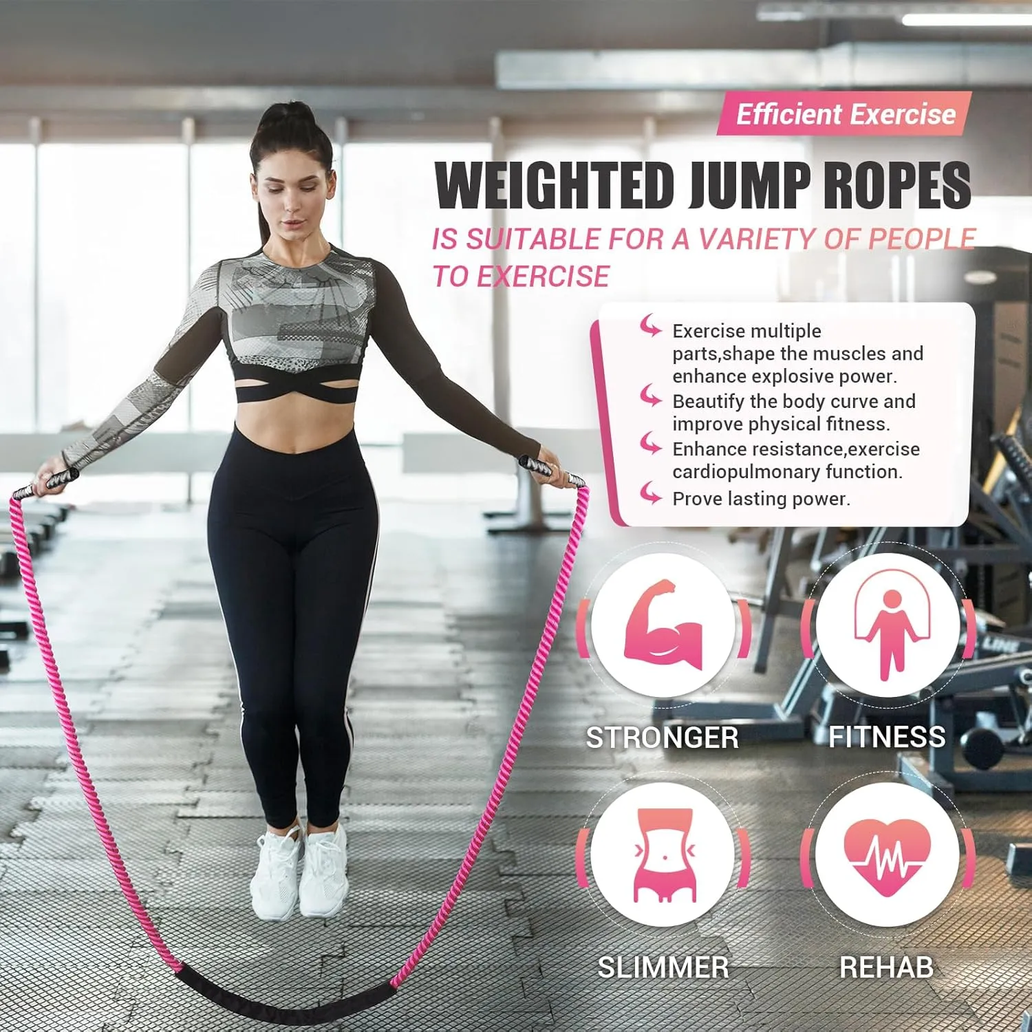 Weighted Jump Rope for Women, Heavy Skipping Rope for Exercise with Training Poster, 9.2FT Weight Fitness Jump Rope for Improve Strength, Building Muscle & Total Body Workout Equipment