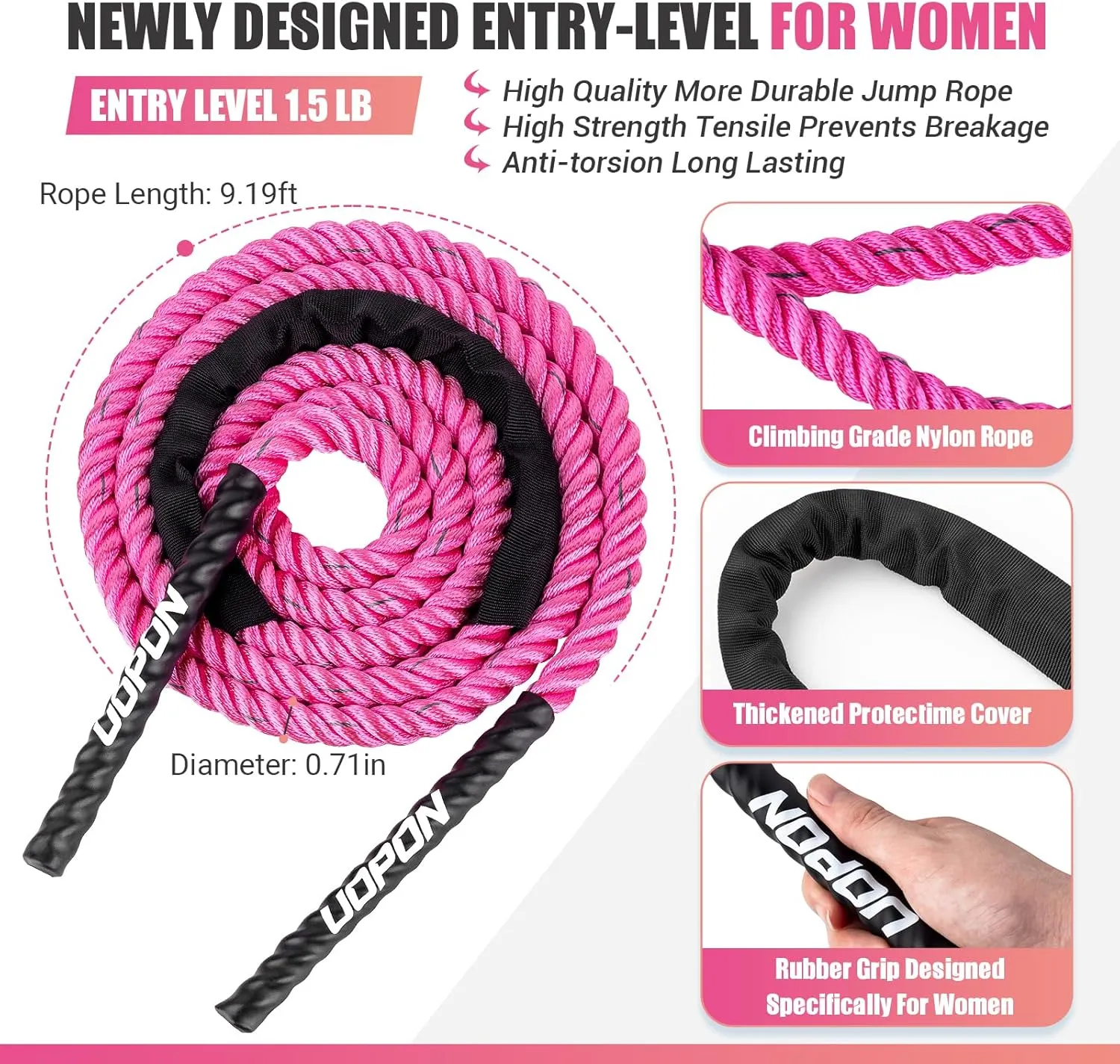 Weighted Jump Rope for Women, Heavy Skipping Rope for Exercise with Training Poster, 9.2FT Weight Fitness Jump Rope for Improve Strength, Building Muscle & Total Body Workout Equipment