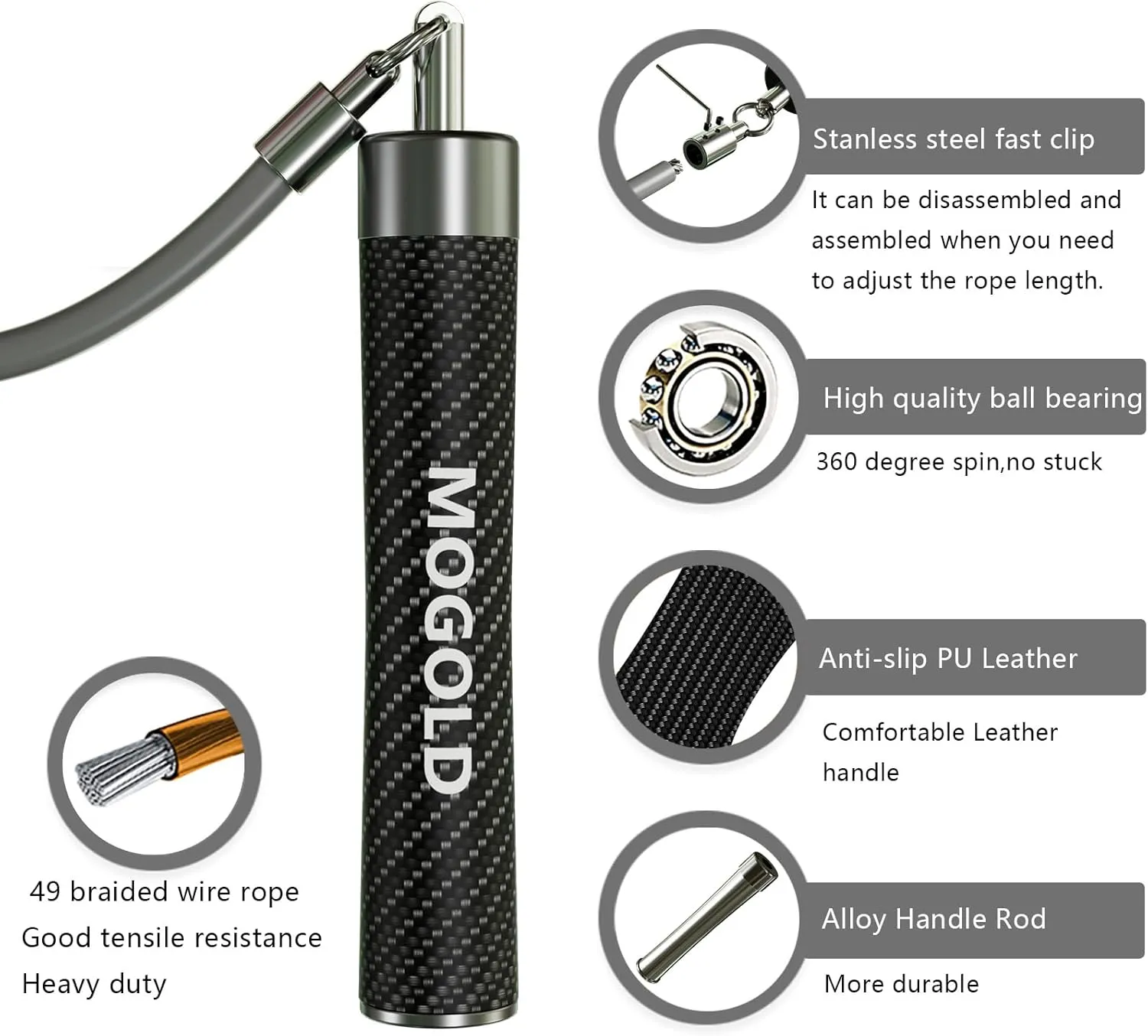 Weighted Jump Ropes for Women & Men with 1/2 Pound Jump Rope Cable & Thicker Leather Jump Rope Weighted Handles, Best for Fitness, High-Intensity Strength Workouts